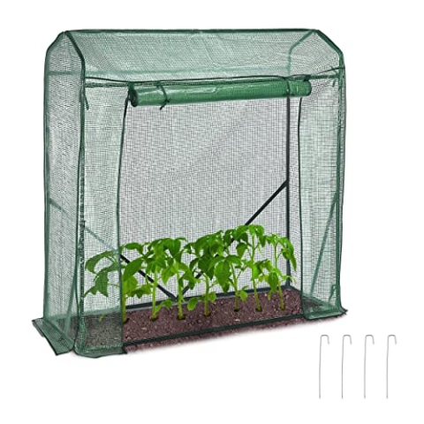 Relaxdays Tomaten Gewächshaus, HBT: 154 x 152 x 50 cm, Eisen & PE-Gitterfolie, stabiles Foliengewächshaus Garten, grün