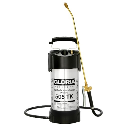 GLORIA Hochleistungssprühgerät 505 TK Profiline | 5 L Füllinhalt | Profi-Drucksprüher aus rostfreiem Edelstahl | Mit Zeigermanometer und Kompressoranschluss | 6 bar | Ölfest