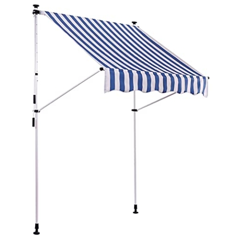 CLP Klemm-Markise Westerly I Ohne Bohren I Höhenverstellbar I UV50+ I Wasserdicht, Farbe:weiß/blau, Größe:350x120 cm