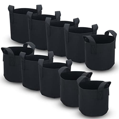 INTIRILIFE 10x Pflanzsack aus Vlies Stoff 75 Liter -20 Gallon- 55 x 30 cm- Pflanzen Übertopf mit Tragegriffen für Garten, Gewächshaus - Pflanzkübel Pflanzgefäß Pflanzbeutel Pflanztasche Kartoffelsack