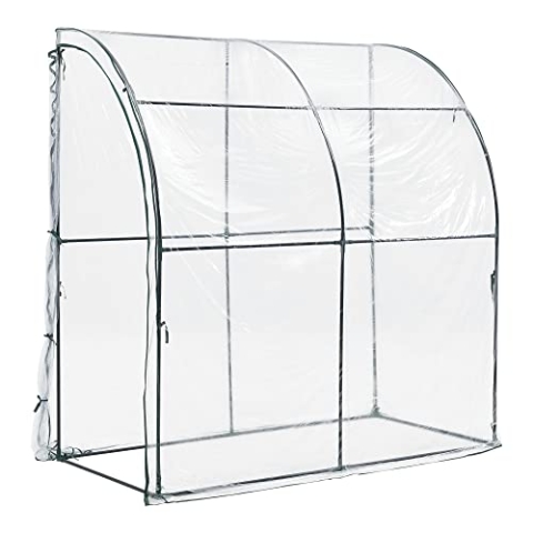 [en.casa] Gewächshaus Juta Tomatengewächshaus 100 x 200 x 215 cm Foliengewächshaus mit abgerundetem Dach Anlehngewächshaus Treibhaus mit aufrollbarer Tür Stahlrahmen Transparent