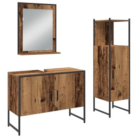 vidaXL 3-teilige Badezimmermöbel Set aus altem Holz und Engineered Holz