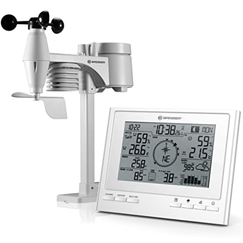 Bresser Wetterstation Funk mit Außensensor 7-in-1 Wetter-Center ClimateScout mit Profi-Außensensor, weiß