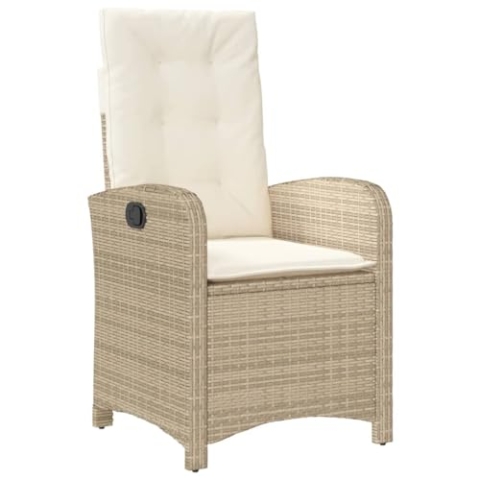 vidaXL Gartensessel mit Kissen, Gartenstuhl mit Verstellbarer Rückenlehne, Liegestuhl mit Stahlrahmen, Sessel Stuhl Relaxsessel, Beige Poly Rattan