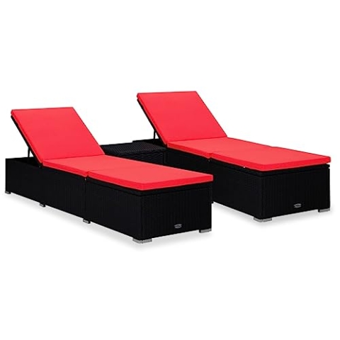 vidaXL Sonnenliege mit Teetisch 3-TLG. Gartenliege Gartenmöbel Beistelltisch Relaxliege Liegestuhl Strandliege Freizeitliege Liege Poly Rattan Schwarz