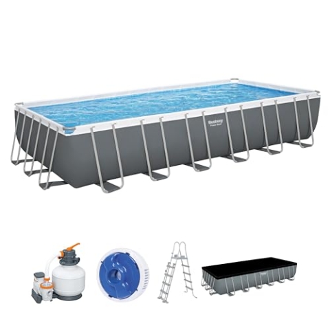 Bestway Power Steel Frame Pool Komplett-Set mit Sandfilteranlage 732 x 366 x 132 cm, grau, eckig