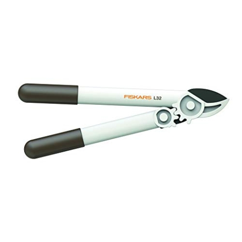 Fiskars Amboss-Getriebeastschere L32 für trockenes Holz und harte Zweige sowie Äste bis Ø 3,5 cm, Länge: 38,7 cm, Gewicht: 380 g, Weiß/Orange, FiberComp/Hochwertiger Stahl, Light, 1026930