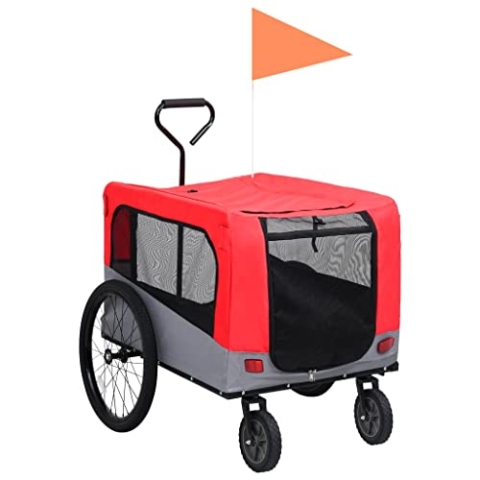 vidaXL Hunde Fahrradanhänger 2-in-1 Jogger Rot Grau Anhänger Hundeanhänger