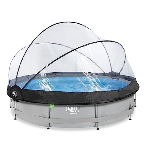 EXIT Toys Soft Grey Pool mit Multifunktionale Abdeckung - ø360x76cm - Großer, Runder Rahmenpool mit Kartuschenfilterpumpe - Leicht Zugänglich - Starker Rahmen - Für Sauberes, Warmes Poolwasser - Grau
