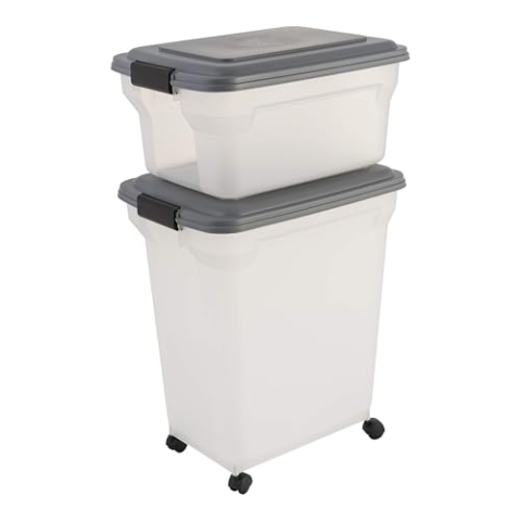 Iris Ohyama Hundefutter Aufbewahrung mit Rollen, 45L+20L, Grau, Luftdichte Futterbox, Trockenfutter, Futterbehälter, Für Hunde, Katzen, Tierfutterbehälter, Schaufel, BPA-frei, Futtertonne, ATS-C