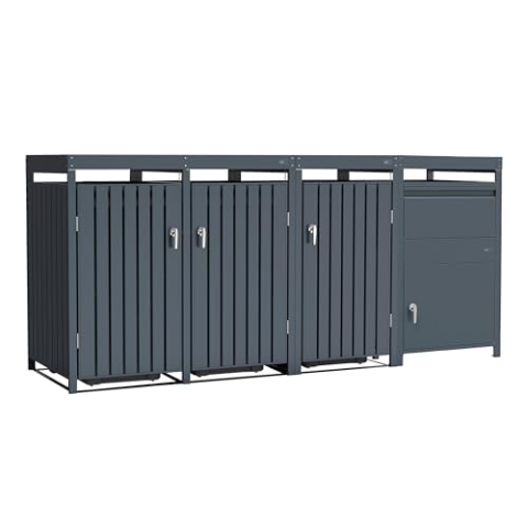 AXI Leon Mülltonnenbox mit Louis Paketbriefkasten Anthrazit mit Pflanzbehälter 3 Tonnen | Mülltonnenverkleidung mit Deckel für 3 Tonnen - Max. 240L | Paketbox/Parcel Box 68 x 80 x 124 cm