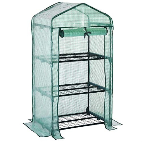 Gardebruk® Foliengewächshaus 3 Ablagen 126x49x69cm aufrollbare Tür Treibhaus Tomatenhaus Pflanzenhaus Anzuchthaus Balkon