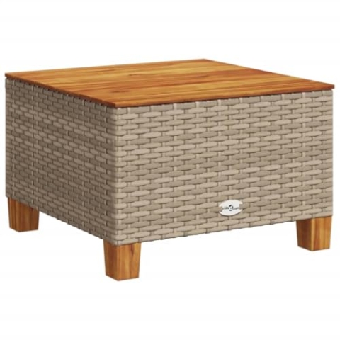vidaXL Gartentisch, Couchtisch mit Stahlrahmen, Beistelltisch für Garten Terrasse Hinterhof, Balkontisch Tisch Gartenmöbel, Beige Poly Rattan Akazienholz
