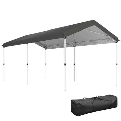 Outsunny Klappbare Gartenlaube 3x6 m höhenverstellbares Faltzelt UPF50+ Barnum mit Tragetasche für Camping Festival Strand Garten, dunkelgrau