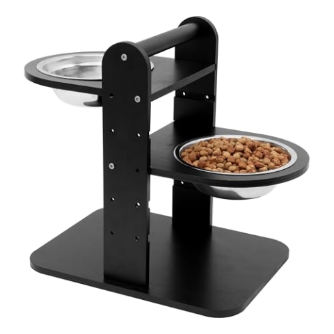 Belle Vous Erhöhter Futternapf für Hunde oder Katzen - 2 x 1 L Edelstahlnäpfe Futternapf - 41 x 40 x 30 cm höhenverstellbar - Für kleine bis große Hunde und Katzen - Erhöhter Hundenapf - Hundebar