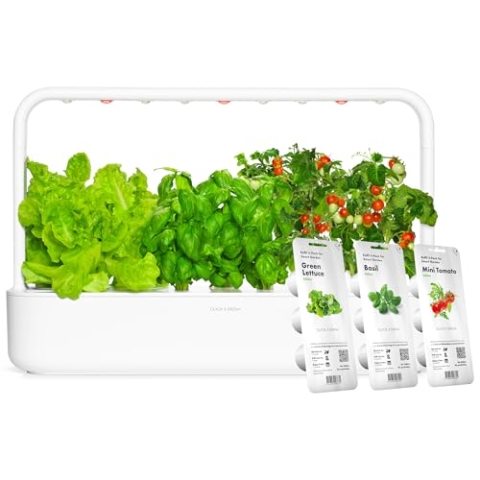 Click and Grow Indoor Garten, einfacher als Hydroponisches anzuchtsystem, Smart Garden mit LED, kräutergarten, Indoor gewächshaus mit 9 Plant pods dabei (weiß)