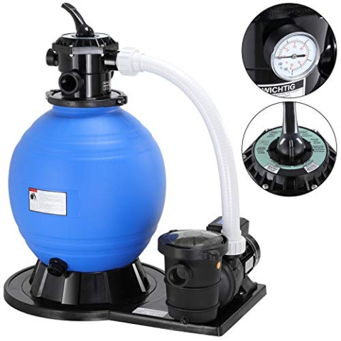 Monzana® Sandfilteranlage SF159 15.900L/h für Pools bis 70000L 7 Wege Ventil 2in1 Adapter Ø32-38mm 600Watt Filteranlage Poolfilter Pumpe Filterkessel