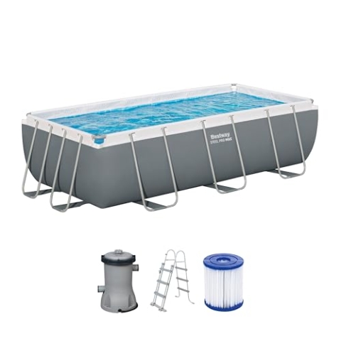 Bestway Power Steel Frame Pool Set mit Filterpumpe 404 x 201 x 100 cm, grau, eckig