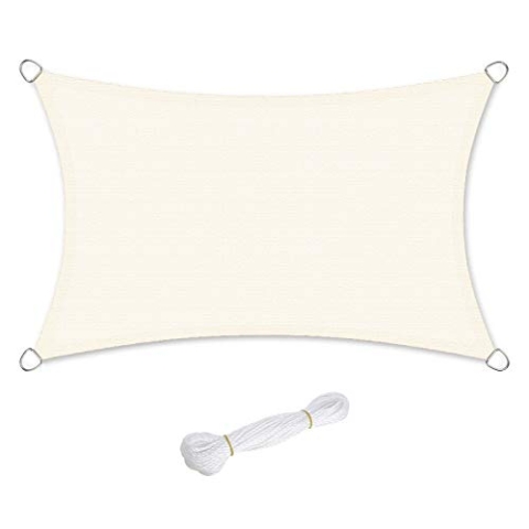 SONGMICS Sonnensegel 2 x 5 m, Sonnenschutz aus HDPE-Gewebe, luftdurchlässig, wasserdurchlässig, für Terrasse, Garten, Balkon, Camping, rechteckig, konkav, 2 m Seile, beige GSS25IV
