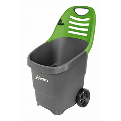Ribimex Mehrzweck-Gartenwagen, Fassungsvermögen 65 Liter, Gestell aus Polypropylen, 2 Kunststoffräder, ergonomischer und praktischer Griff, integrierter Bürstenhalter – PRCG65