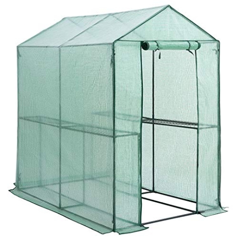Gardebruk® Foliengewächshaus 2,23m² 4 Ablagen aufrollbare Tür Treibhaus Tomatenhaus Pflanzenhaus Anzucht 190x186x120cm