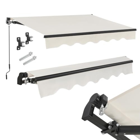 Juskys Gelenkarmmarkise 350 x 300 cm, UV40+ & wasserabweisend, mit Kurbel & Wandhalterung Länge + Winkel einstellbar, Markise für Terrasse & Balkon, Sonnenschutz Balkonmarkise Gelenkmarkise, Beige