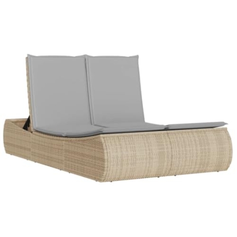 vidaXL Sonnenliege, Doppelliege mit Auflagen, Gartenliege Verstellbare Rückenlehne, Relaxliege Liege Gartenmöbel, Beige Poly Rattan