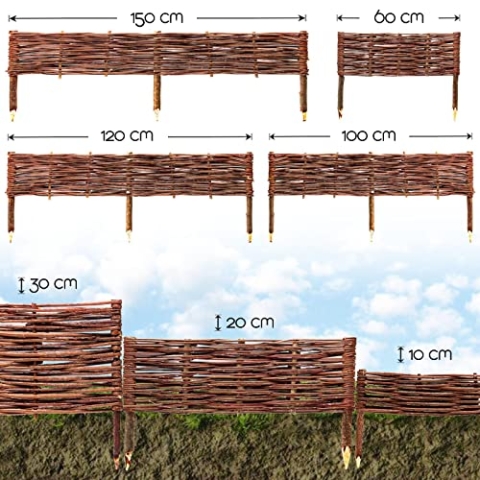BooGardi Beetbegrenzung aus Weide · in vielen Größen · 10 cm x 120 cm 10er Set · Garten Steckzaun zur Beetumrandung · Rasenkante aus Weidengeflecht