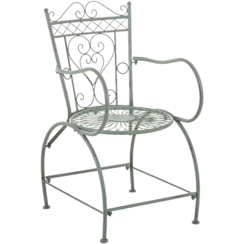 CLP Gartenstuhl Sheela I Metallstuhl Mit Armlehnen Im Jugendstil I Gartenstuhl Aus Metall, Farbe:antik-grün