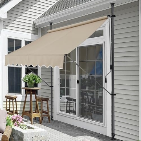 pro.tec Klemmmarkise Stem Markise ohne Bohren 200 x 120 x 220-309 cm Balkonmarkise mit Handkurbel Sonnenschutz Stahlgestell Sandfarben