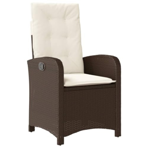 vidaXL Gartensessel mit Kissen 2 STK., Gartenstuhl mit Verstellbarer Rückenlehne, Liegestuhl mit Stahlrahmen, Sessel Stuhl Relaxsessel, Braun Poly Rattan