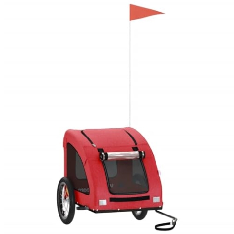 vidaXL Fahrradanhänger für Hunde, Hundeanhänger mit Reflektoren Flagge, Hundetransporter Maximale Belastbarkeit 45kg, Rot Oxford-Gewebe Eisen