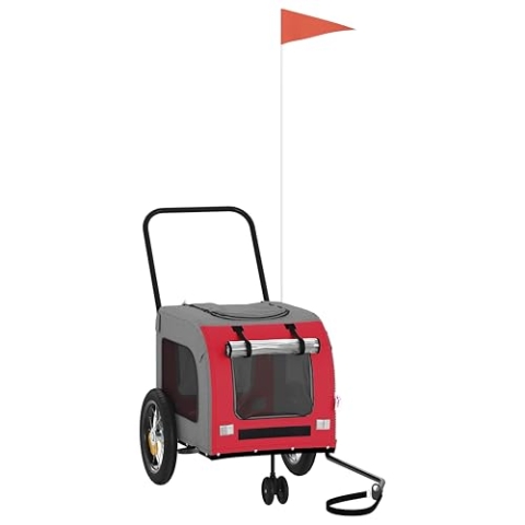 vidaXL Roter Haustierbuggy Rot Polyester, Metall 124 x 53 x 53 cm