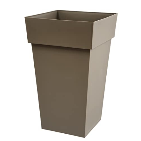 EDA - Blumentopf, quadratisch, hoch, Toskana, Volumen 62 l, 39 x 39 x 65 cm, Taupe