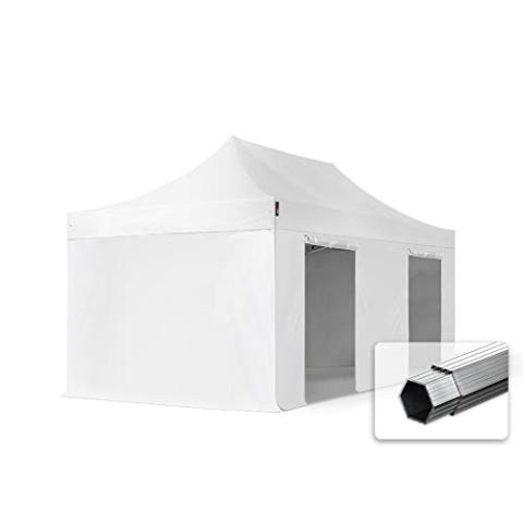 TOOLPORT Faltzelt Faltpavillon Professional 3x6 m mit 4 Seitenteilen (ohne Fenster) - ALU Pavillon Partyzelt weiß
