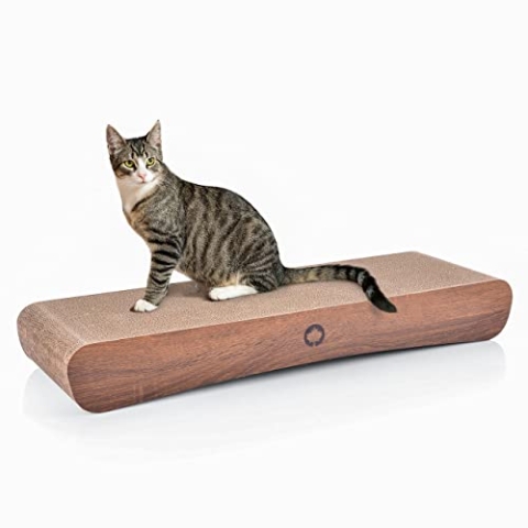 CanadianCat Company | Kratzkarton XXL | 86 x 27 x 11,5 cm | Kratzmöbel, Kratzbrett, Kratzkarton | XXL Kratzpappe +Katzenminze | Holzoptik für Katzen