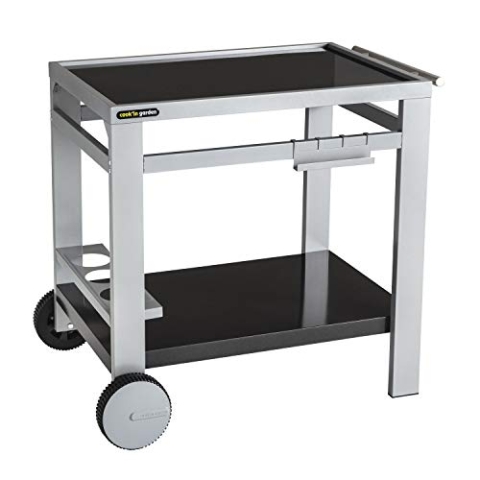 Cook'in Garden Media M Gartenwagen für Grill/Plancha/Arbeitsplatte – L 93,5 × B 67 × H 80,5 cm, Schwarz / Silber.
