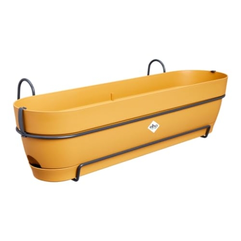 elho Vibia Campana Balkonkasten Allin1 70 mit Wasserreservoir - Übertopf für Balkon - 100% recyceltem Plastik - Ø 70.4 x H 17.7 cm - Gelb/Honig Gelb