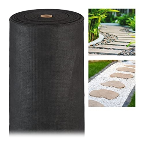 Relaxdays Unkrautvlies, 150 g/m², Pflanzenschutz, wasserdurchlässig, UV-beständig, starkes Gartenvlies, 50 m, schwarz