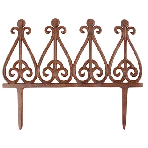 6 Stück Esschert Design Beetzaun Haken, Zierzaun aus Gusseisen, 39 x 30 cm, Beet Abgrenzung mit Erdspieß