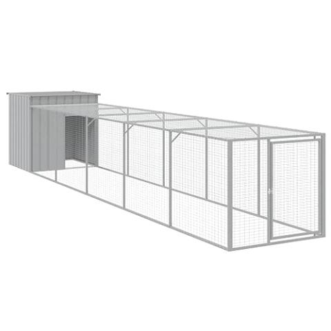 vidaXL Hühnerkäfig, Hühnerstall mit Auslauf, Geflügelstall für Hühner Henne Kleintiere, Hühnerhaus Kleintierstall Kleintierkäfig, Hellgrau Verzinkter Stahl