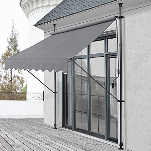 pro.tec Klemmmarkise Stem Markise ohne Bohren 350 x 120 x 220-309 cm Balkonmarkise mit Handkurbel Sonnenschutz Stahlgestell Mittelgrau