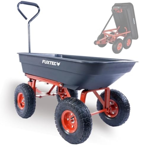 Fuxtec Kippwagen FX-KW2175 bis max. 300kg Zuladung und max. 150 kg bei gekippter Funktion, Transportwagen mit geschlossener Ladefläche aus Kunststoff - Gartenkarre für ihre Geräte, große Lufträder