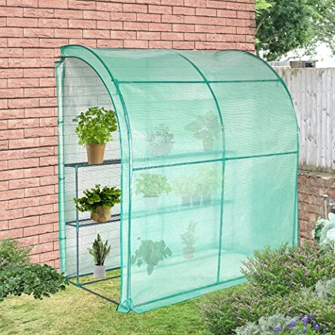 Lendo Online Gewächshaus und wasserdichter PE-Gitterfolie - Foliengewächshaus- grün - Stahl - Tomatengewächshaus - Gartenhaus mit Pflanzenhaltern aus Stahl - Wandmodell - 200x75x214cm