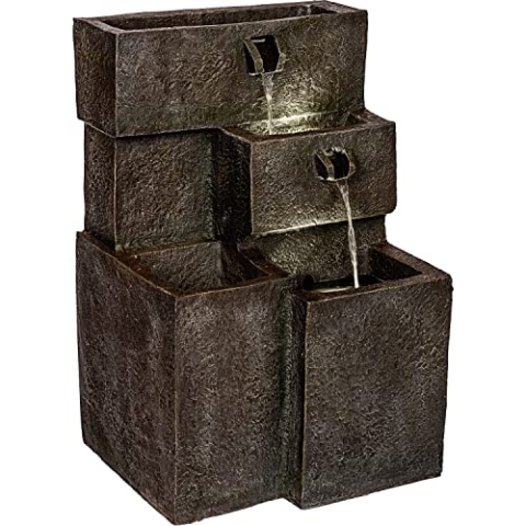 STILISTA Gartenbrunnen Wassertreppe 75 x 48 x 42 cm, mit LED Beleuchtung, inklusive Pumpe