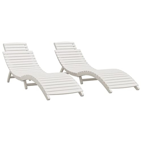 vidaXL Sonnenliege 2 STK., Gartenliege Klappbar, Relaxliege für Terrasse Garten Pool, Gartenmöbel Strandliege Liege, Weiß Massivholz Akazie