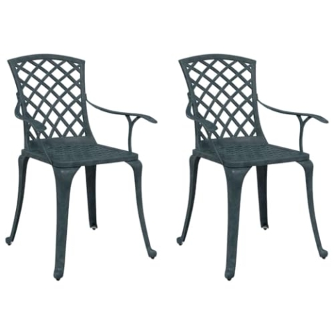 vidaXL Gartenstühle 2 STK., Gartenstuhl mit Armlehnen Rückenlehne, Stuhl Sessel für Garten Balkon Terrasse, Stuhlset Gartenmöbel, Grün Aluminiumguss