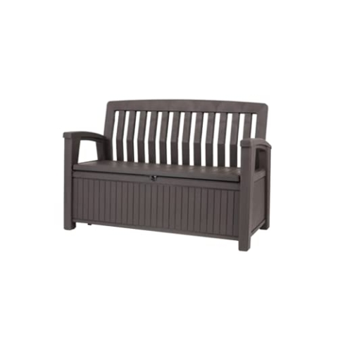 Keter Kissenbox, regenfest, Gartenkissenbox Patio Bank, Espresso braun, 138,6 x 63,5 x 88 cm, 227 L, Kissenbox wetterfest