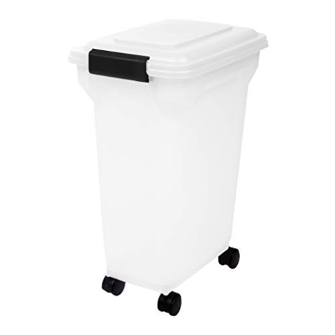 Iris Ohyama Hundefutter Aufbewahrung mit Rollen, 20L/7.5kg, Weiß, Luftdichte Futterbox, Trockenfutter, Futterbehälter, Für Hunde, Katzen, Tierfutterbehälter, Schaufel, BPA-frei, Futtertonne, ATS-M