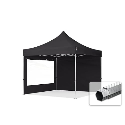 TOOLPORT Faltzelt Professional 3x3 m - mit 2 Seitenteilen (Panoramafenster) Faltpavillon ALU Pavillon Partyzelt schwarz